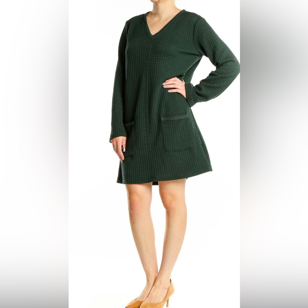 Max Studio Forest Green waffle knit women’s shift dress